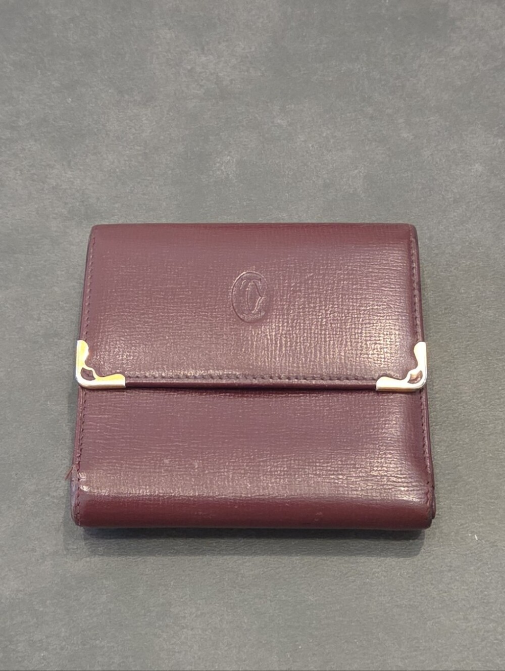 Cartier Burgundy Leather Wallet with Gold Corner Accents - Picture 3 of 6